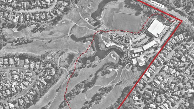 The Parkwood site for the wave pool tourism development. The red boundary shows the site and residential areas.