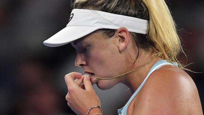 CoCo Vandeweghe wasn’t happy during her first-round clash with Timea Babos. Picture: AP Photo