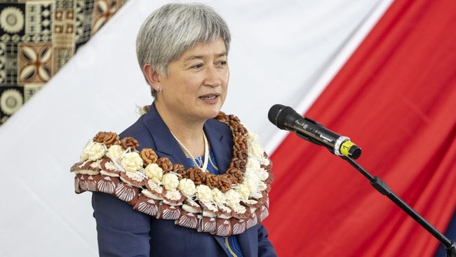 Foreign Minister Penny Wong delivers a speech to the Pacific Island Forum secretariat in Suva, Fiji. Picture: Daniel Walding