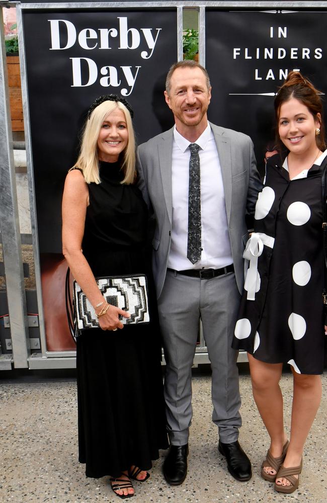 Derby Day celebrations at Flinders Lane. Melissa, Martin and Candice Locke. Picture: Evan Morgan