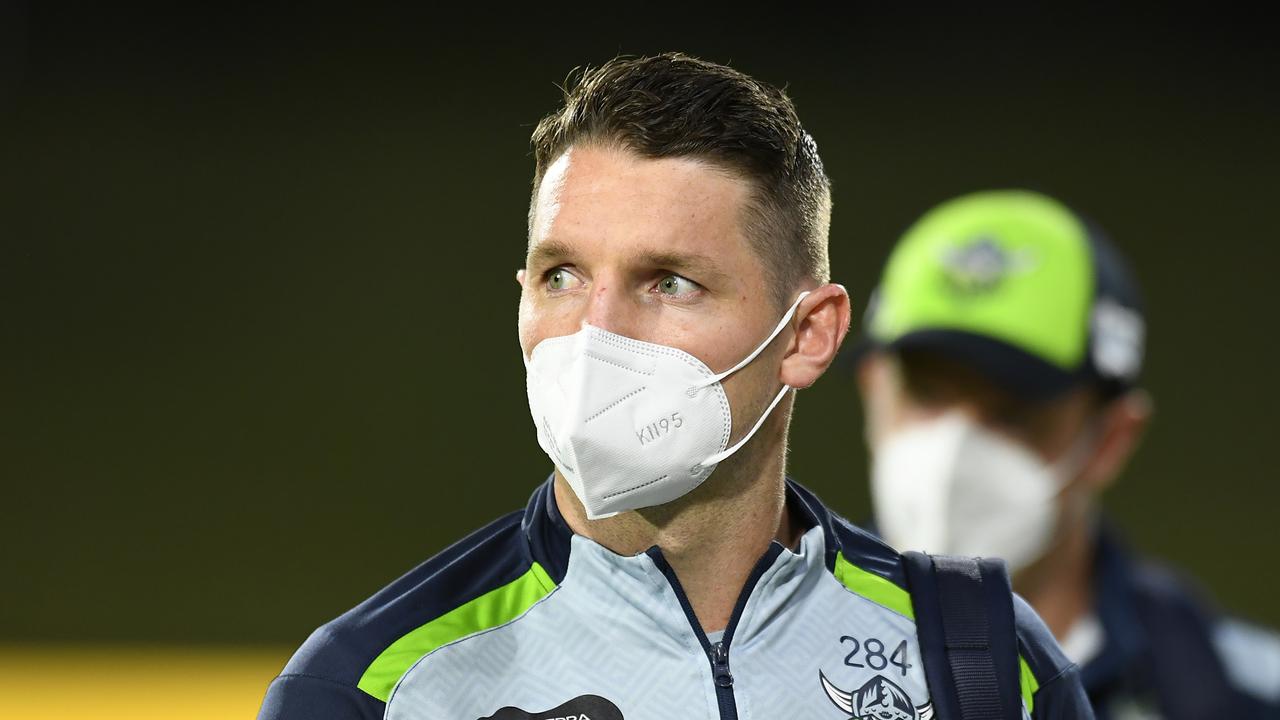 SUNSHINE COAST, AUSTRALIA - AUGUST 12: Jarrod Croker of the Raiders arrives ahead of the round 22 NRL match between the Melbourne Storm and the Canberra Raiders at Sunshine Coast Stadium, on August 12, 2021, in Sunshine Coast, Australia. (Photo by Albert Perez/Getty Images)