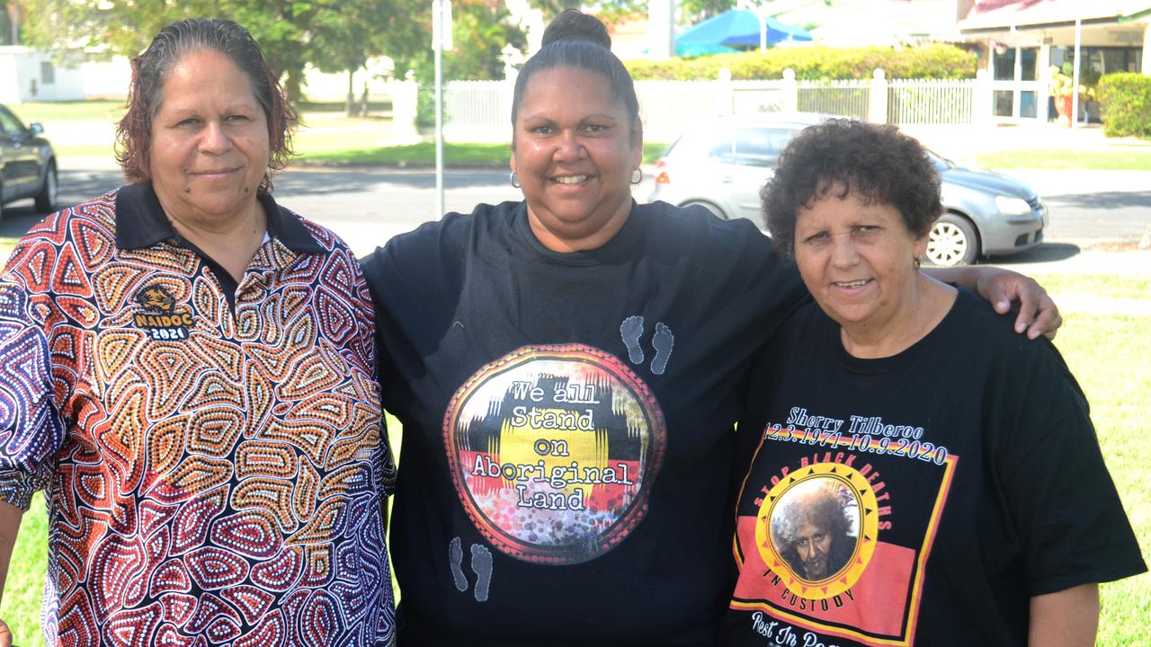 Dellas Walker, Mary-Ann Lammermoor and Katherine Brady at Rockhampton's Invasion Day Rally 2021