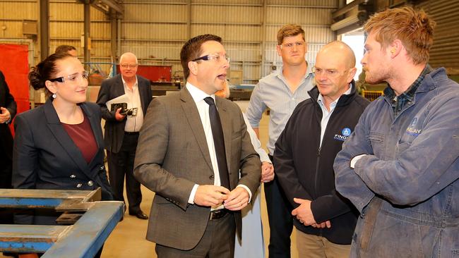 Matthew Guy visits Findlay Engineering in Ballarat. Picture: Stuart McEvoy