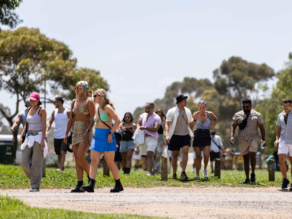 MELBOURNE, AUSTRALIA – NCA NewsWire Photos – 1 JANUARY, 2024: Party-goers arrive at the Let Them Eat Cake music festival in Werribee on New Year Day. Picture: NCA NewsWire / Diego Fedele