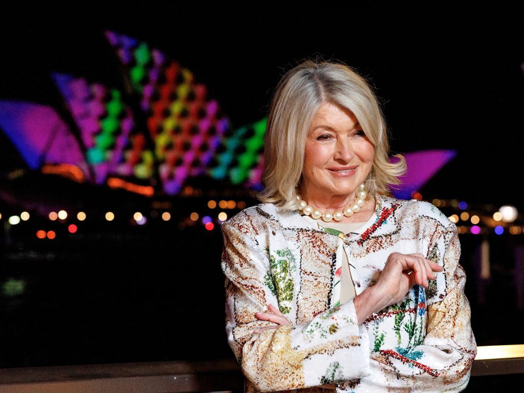 SMartha Stewart poses in front of the Sydney Opera House for Vivid 2025. Picture: Brendon Thorne/Getty Images