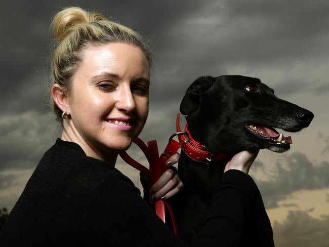 Law student: Dimity Maher with her pet greyhound Phoenix on the family farm near Singleton / Picture: Peter Lorimer