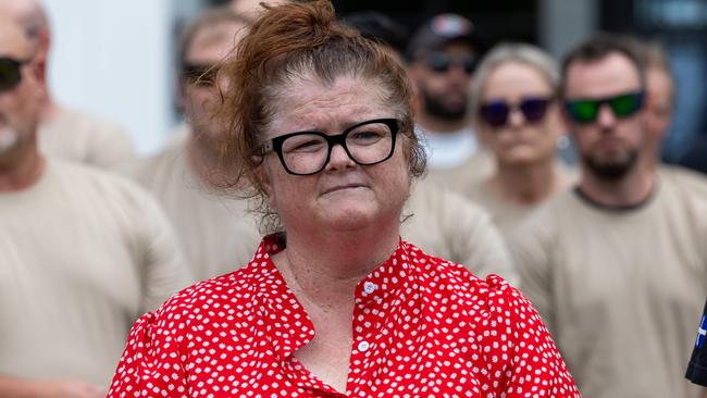 United Workers Union NT secretary Erina Early standing outside NT Parliament House with more than 40 Corrections officers on Tuesday February 11, 2025. Picture: Pema Tamang Pakhrin