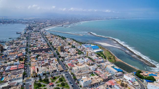 Aerial view of the District of La Punta in Callao, Peru.