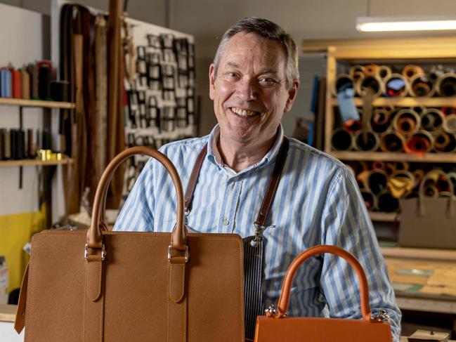 9/9/22 - Leatherworks owner Rob McRae in Shop 4, Regent Arcade. Renew Adelaide will offer 8 opportunities for bricks-and-mortar businesses to establish in the Regent Arcade. A similar project was offered in 2016 which saw the Leatherworks store established. Picture: Naomi Jellicoe