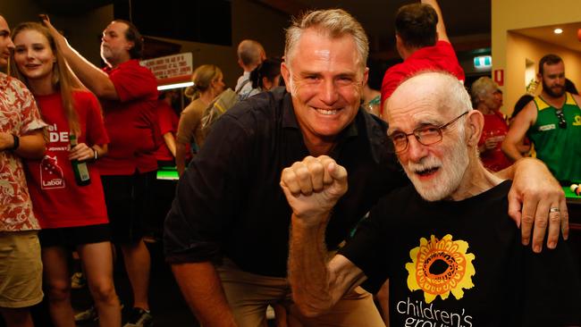 Michael Bowden with his son Joel after the Johnston by-election earlier this year. Picture: Glenn Campbell