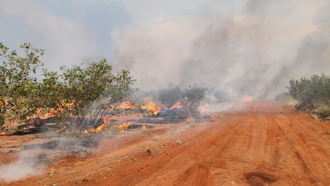 A wildfire in the Barkly region has burnt about 10,000sq km and remains out of control. Picture: Bushfires NT