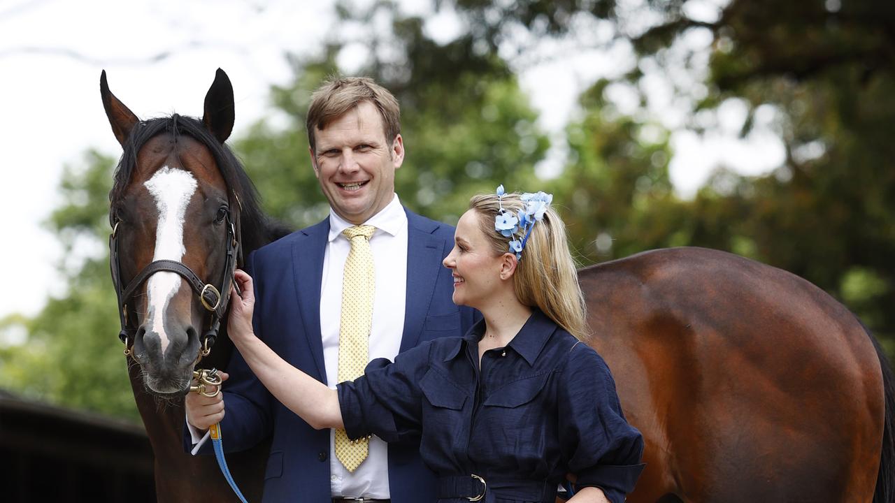 Bjorn Baker and wife Andrea with Overpass. Picture: Richard Dobson