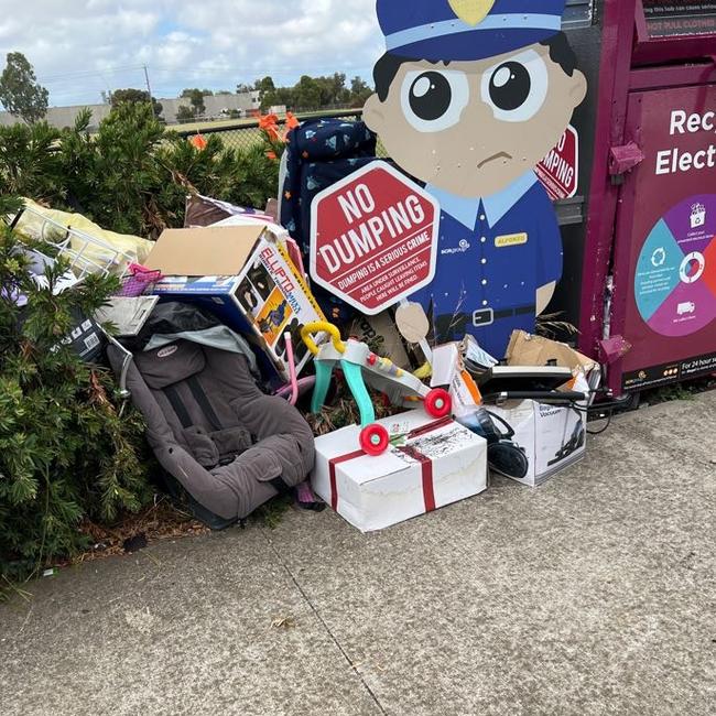 People flouting anti-dumping laws by leaving hard rubbish next to clothes recycling bins Picture: Supplied