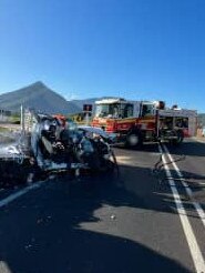 The aftermath of a head on crash on the Bruce Highway in Gordonvale. Picture: Supplied