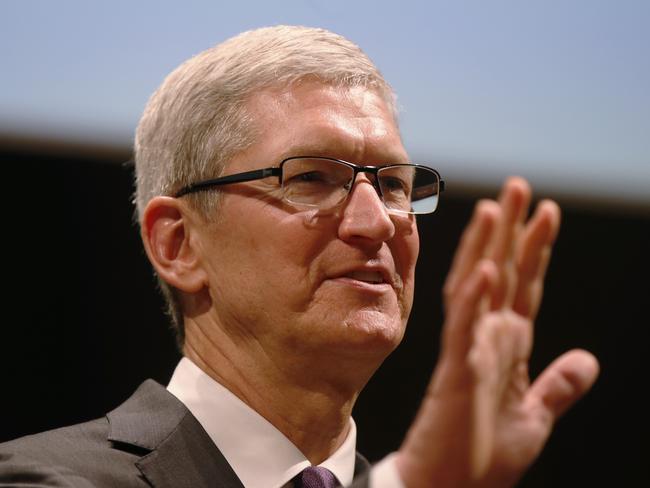 Standing strong ... Apple CEO Tim Cook has refused a federal magistrate’s order to hack users in connection with the investigation of the San Bernardino, California shootings. Picture: AP Photo/Luca Bruno