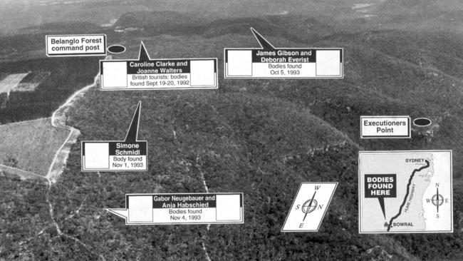 Aerial pic of Belanglo State Forest, backpacker murder scene, Ivan Milat on trial for murder of backpackers Joanne Walters, Caroline Clarke, James Gibson, Deborah Everist, Simone Schmidl, Anja Habschied & Gabor Neugebauer. New South Wales (NSW) / Crime / National Park