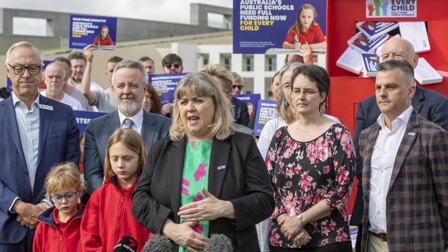 27/11/2023 Around 50+ AEU members will come together to deliver over 70,000 postcards to the Prime Minister calling for greater funding for public schools.  picture Dallas Killponen / Society ,