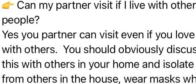 Ms Hornery accidentally wrote it was OK to have your partner visit if you ‘love’ with others. Picture: Facebook