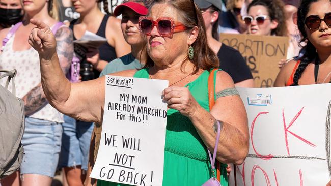 Abortion rights demonstrators hold signs at a protest in Texas. Picture: AFP