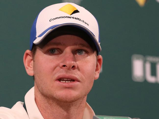 HOBART, AUSTRALIA - NOVEMBER 15: Steve Smith of Australia speaks to the media after day four of the Second Test match between Australia and South Africa at Blundstone Arena on November 15, 2016 in Hobart, Australia. (Photo by Robert Cianflone/Getty Images)