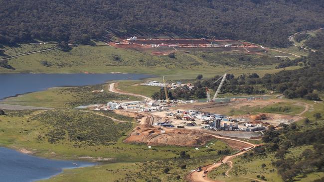 An aerial view of the Snowy Hydro 2.0 site in December 2021. Picture: Alex Ellinghausen