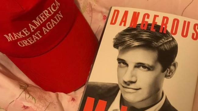 Daisy Cousens posted this photo of Donald Trump's famous red hat and a book by Milo Yiannopoulos.