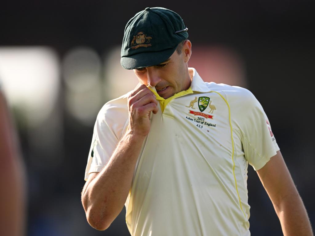 Bryce McGain says Pat Cummins looked “exhausted” on day two. Picture: Gareth Copley/Getty Images.