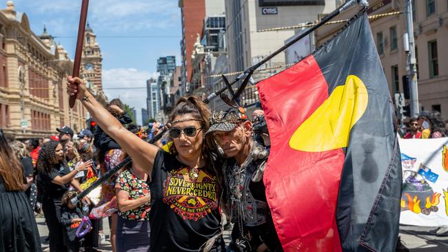 Lidia Thorpe rages against the voice during an Australia Day protest. Picture: Getty Images