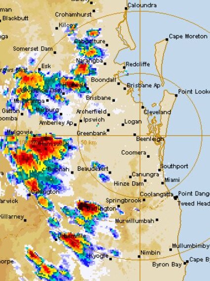 Storms track across southeast Queensland.