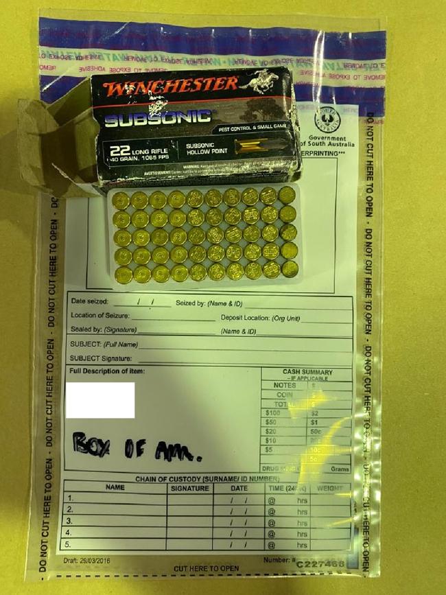 Ammunition seized by police. Photo: SA Police