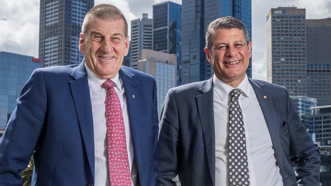 Former Victorian premiers and political opponents Jeff Kennett and Steve Bracks. Picture: Jake Nowakowski