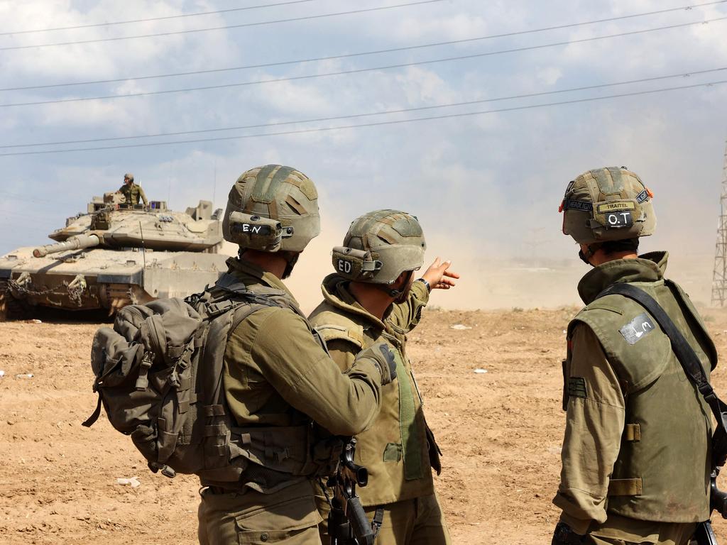 Israeli troops gather near the southern city of Ashkelon. Picture: AFP