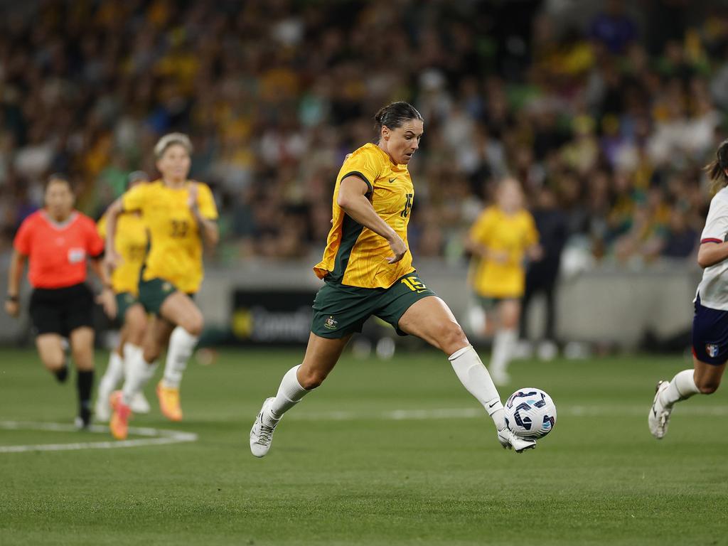 Emily Gielnik missed a prime opportunity to score a goal. Picture: Getty Images