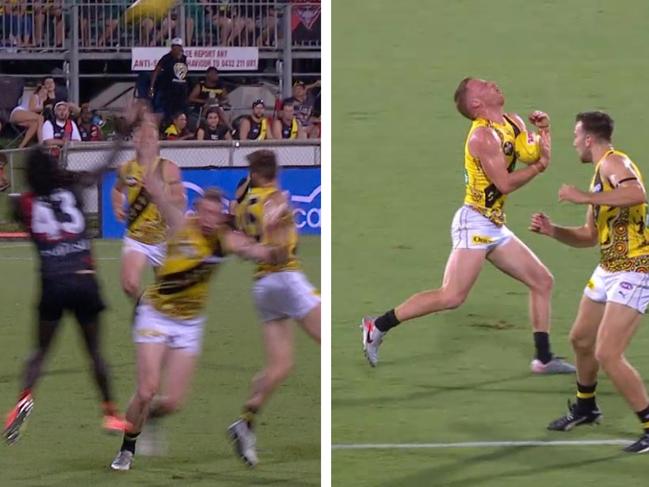 Richmond defenders Dylan Grimes and Nick Vlastuin were both involved in controversial staging incidents against Essendon.