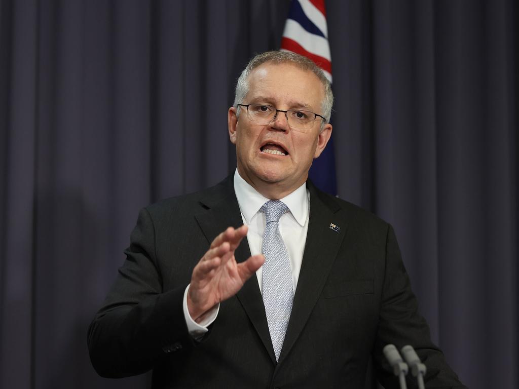 Prime Minister Scott Morrison spoke to media in Parliament House Canberra. Picture: NCA NewsWire / Gary Ramage