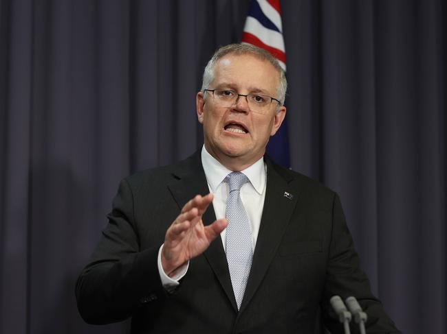 Prime Minister Scott Morrison spoke to media in Parliament House Canberra. Picture: NCA NewsWire / Gary Ramage