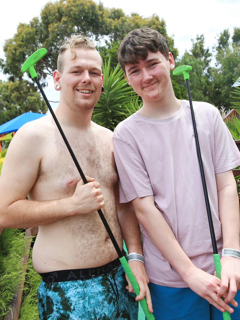 Cody and William. Adventure Park on Monday. Picture: Alan Barber