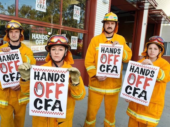 Hillcrest CFA volunteers are joining colleagues around the state supporting the 'Hands off the CFA' campaign. Picture: Steve Tanner