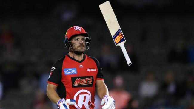 Aaron Finch couldn’t believe how he got out. Picture: Getty Images