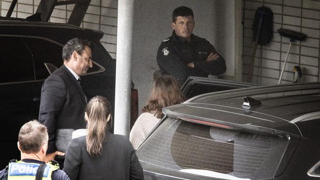 Erin Patterson arrives at Wonthaggi police station. Picture: David Caird