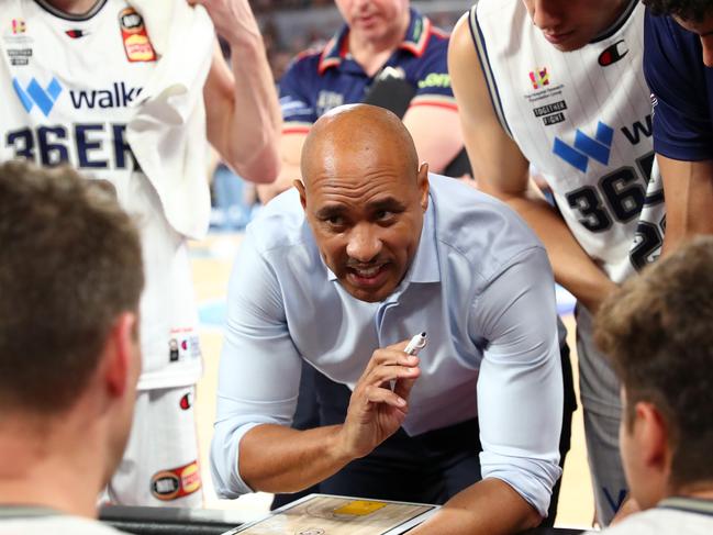 Adelaide coach CJ Bruton tried to inspire his troops. Picture: Getty Images