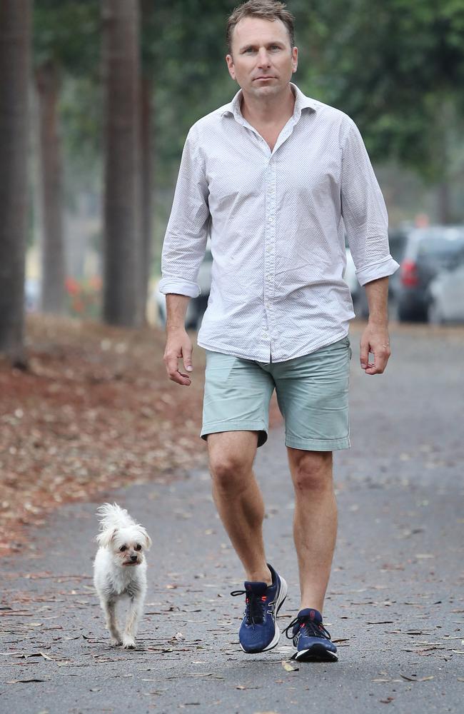 Richard Buttrose walking his dog Shady in Centennial Park. Picture: Richard Dobson