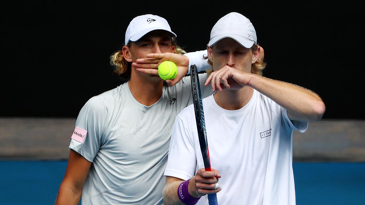 Luke Saville (right, with Max Purcell) is focusing on doubles and wants to break into Australia’s Davis Cup squad. Picture: Mark Stewart