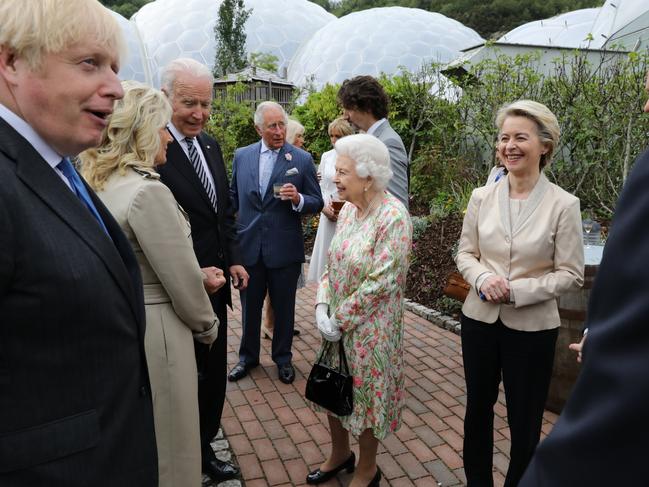 The Queen is surrounded by world leaders during the G7 Summit in Cornwall in 2021. Picture: Jack Hill - WPA Pool /Getty Images