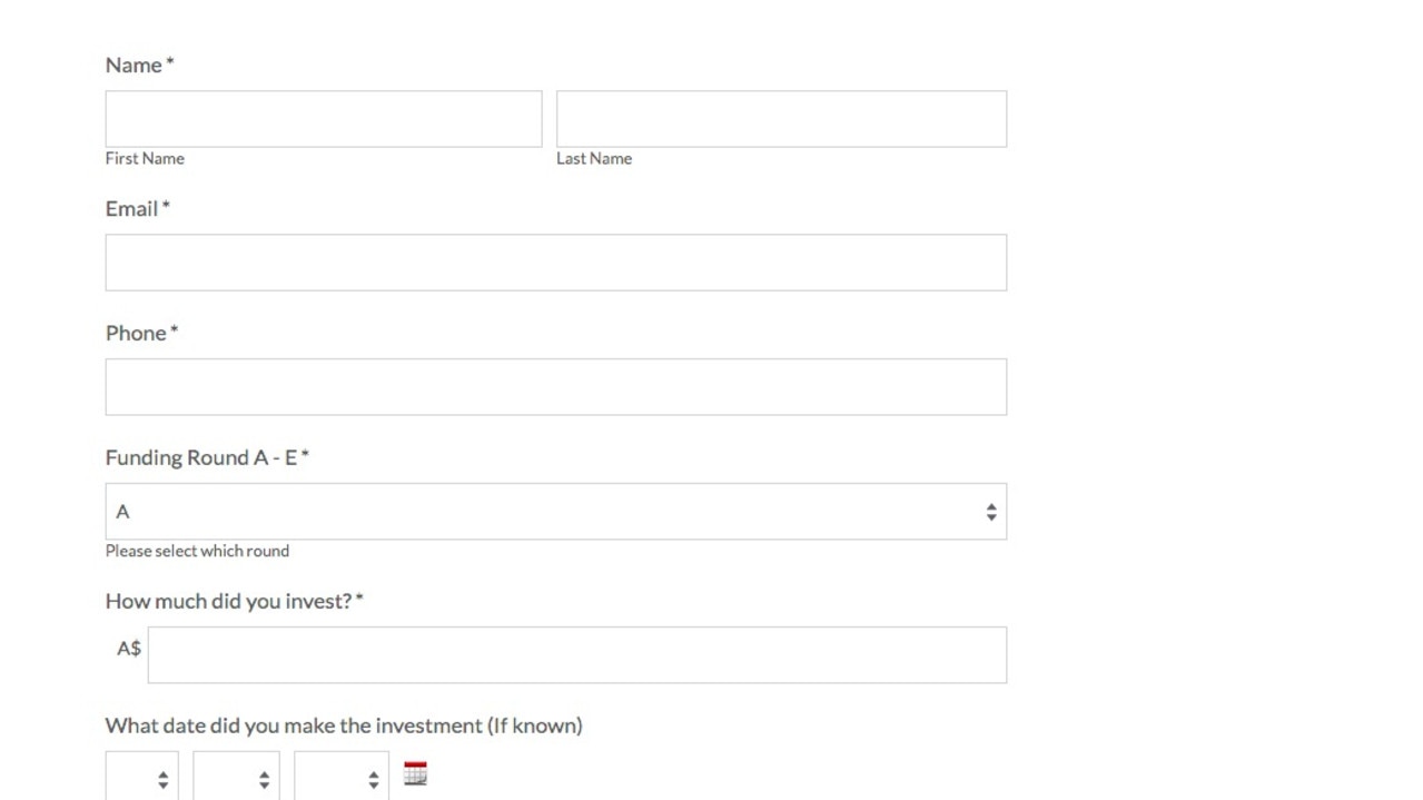 The form Bannister Law have created for investors to fill out.
