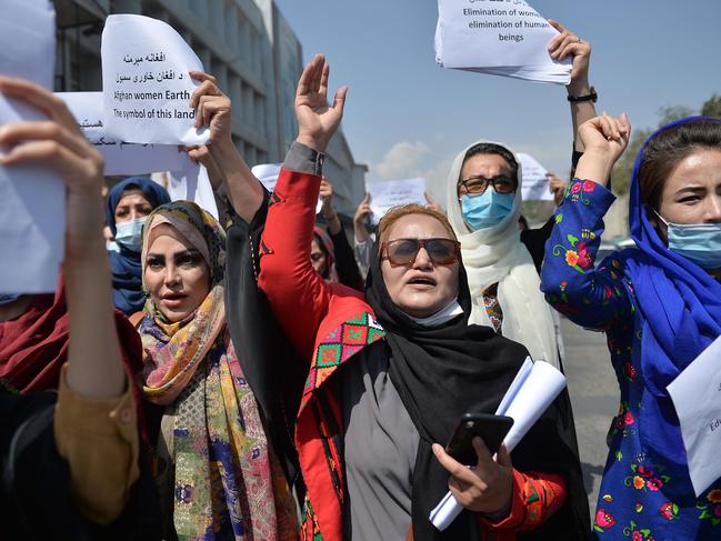 Afghan women take part in a protest march for their rights under the Taliban rule in the downtown area of Kabul. Picture: AFP