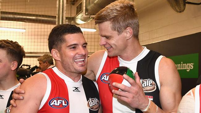 Retired Saints stars Leigh Montagna and Nick Riewoldt are believed to have been sounded out to return to the club. Picture: Getty Images