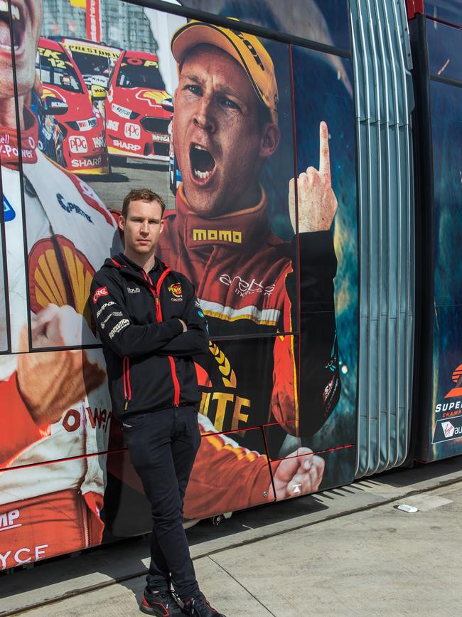 2017 Bathurst 1000 and 2018 Newcastle 500 race winner David reynolds in-front of the new look KISS tram.