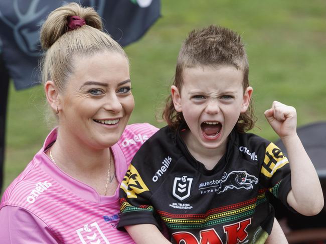 Four-year-old super fan, Logan Klauze pictured with his mum Shanaee. Picture: David Swift