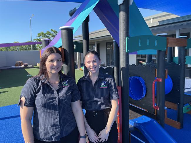 Guppy’s Early Learning Centre Thuringowa supervisor Larissa Wilson and assistant director Madi Conrad and show off the newly opened childcare centre. Picture: Leighton Smith.